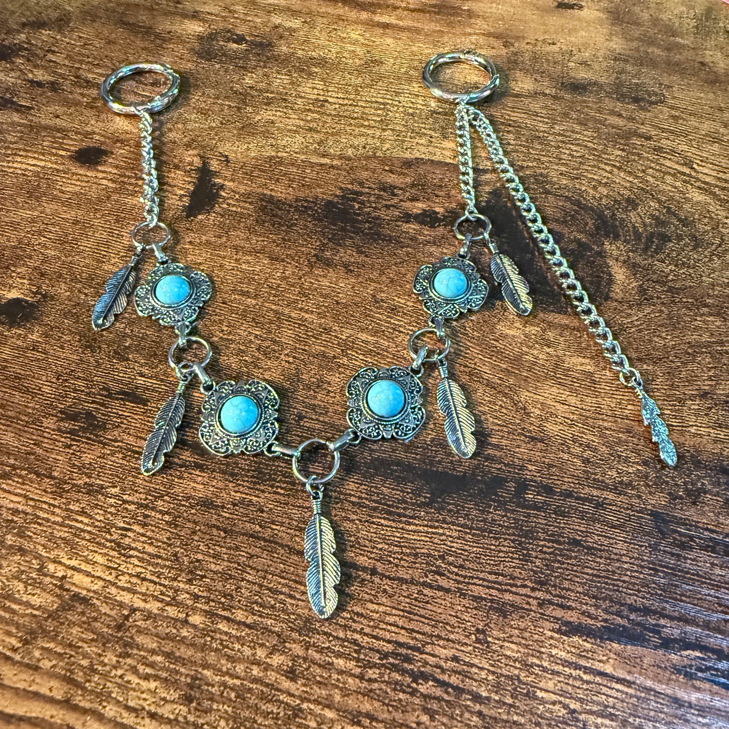 Southwestern Purse Chain With Charms, 12 Inch Silver Metal and Faux Turquoise Wild West Boho