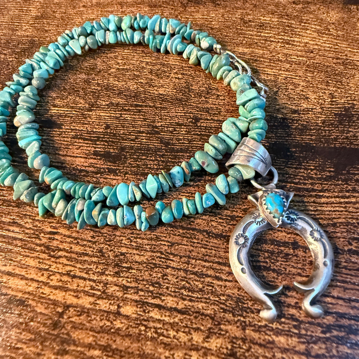 Kingman Turquoise Gemstone Naja Chip Necklace Sterling Silver 16 Inch Wild West Boho