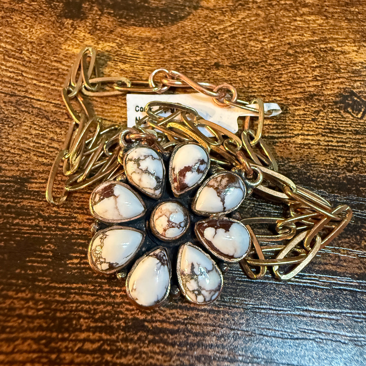Wild Horse Turquoise Paper Clip Chain Floral Necklace in Genuine Copper Wild West Boho