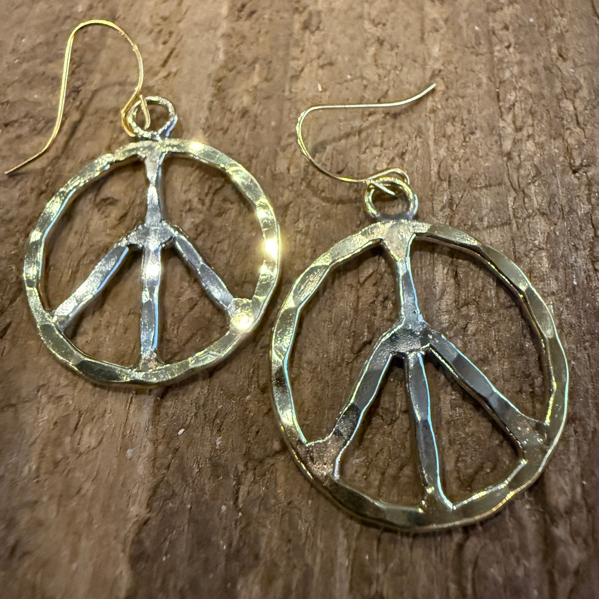 Vintage Hippie Vibes Hammered Peace Sign Earrings Silver And Gold Tone Wild West Boho