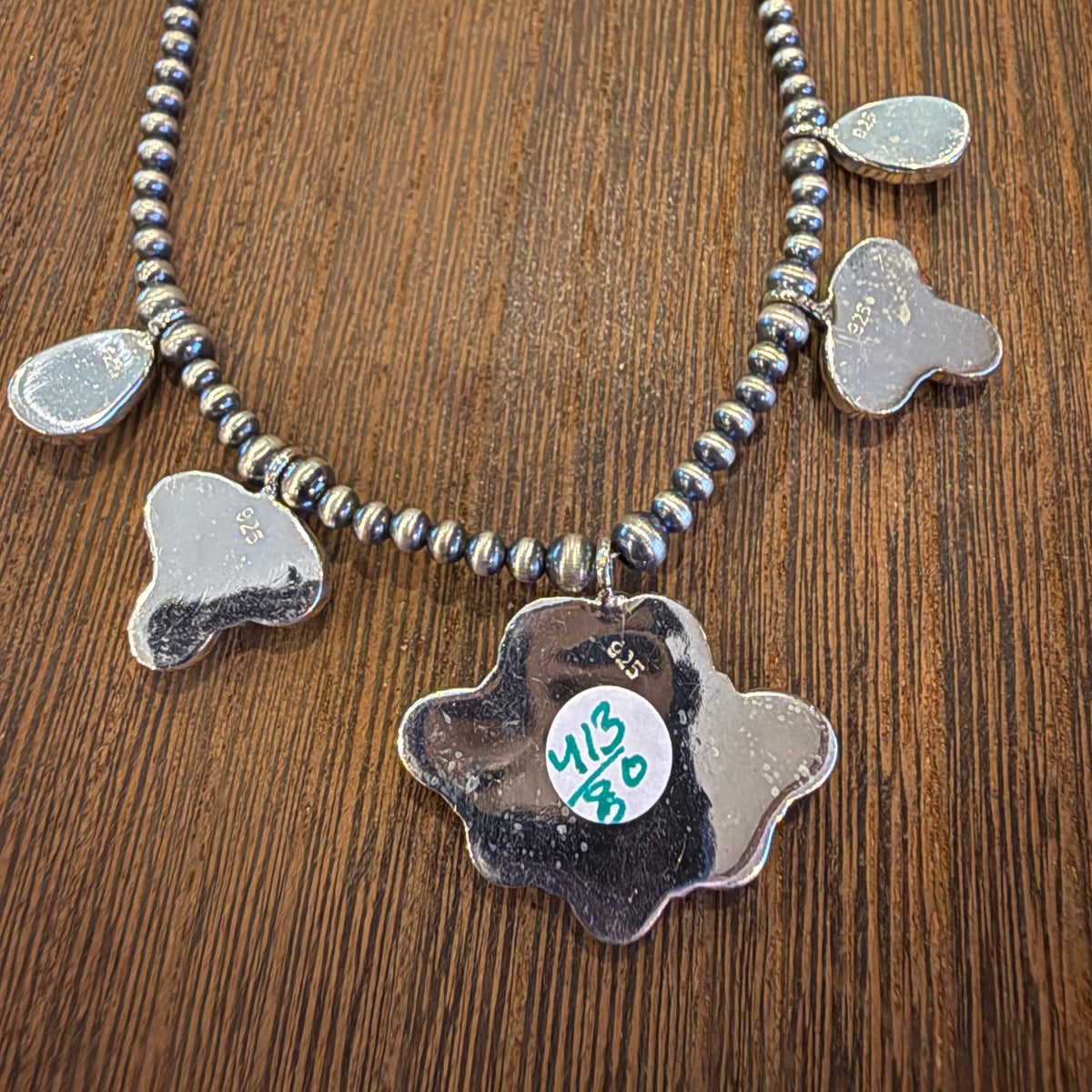 Wild Horse Dahlia and Number 8 Mine Turquoise Choker Necklace 3mm Sterling Silver Desert Pearls 16 Inch Silver Elegant
