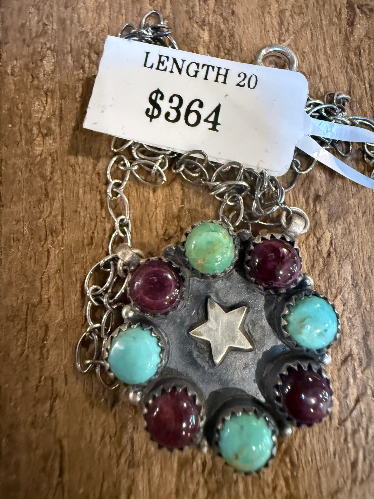 Mohave Turquoise and Purple Spiny Floral Cluster 20 Inch Chain Necklace in Sterling Silver