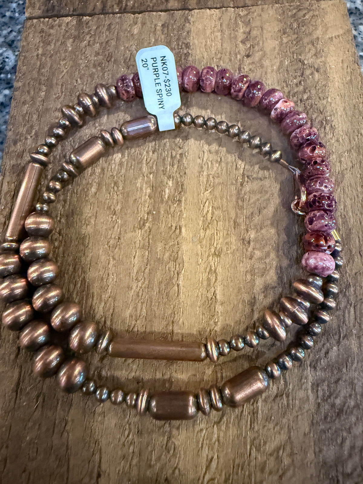 Purple Spiny Totum Bead 20 Inch Necklace in Genuine Copper