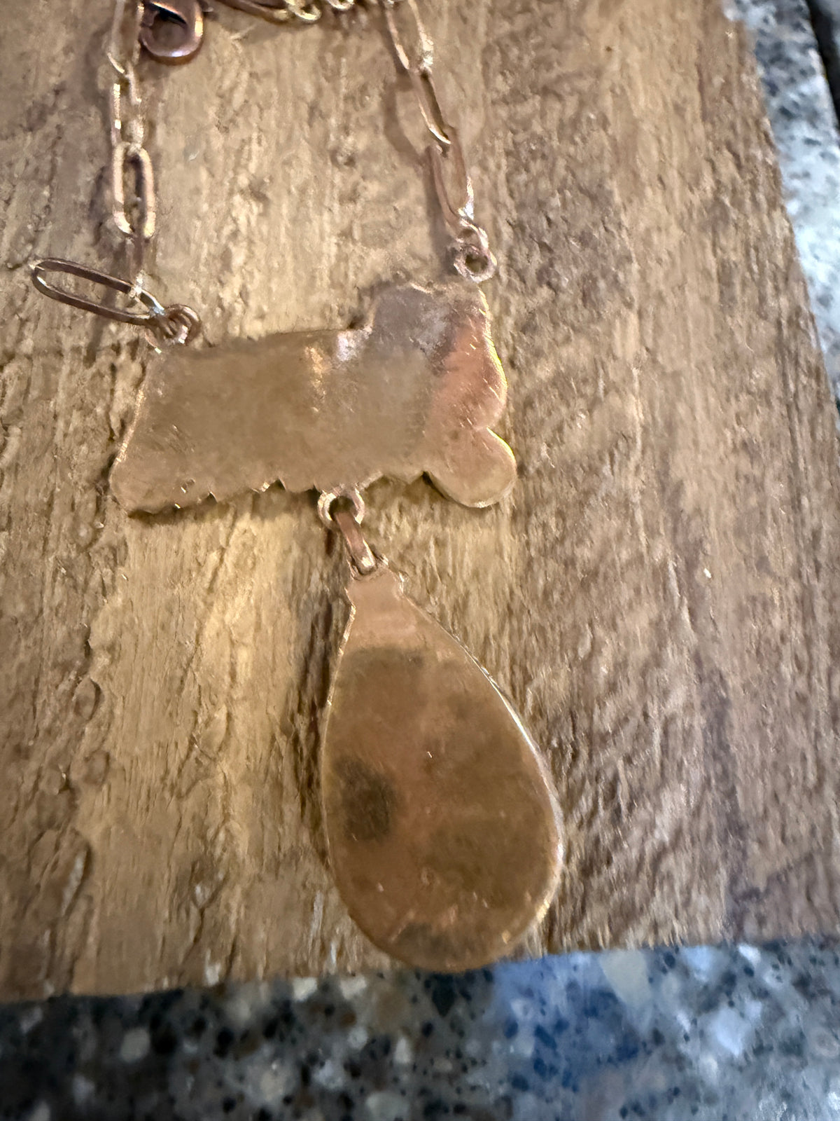 Mohave Turquoise Mama Pendant Paper Clip Chain Necklace in Genuine Copper