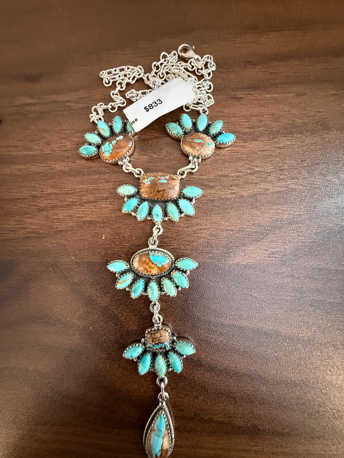 Royston Ribbon Turquoise Gemstone Lariat Chain Necklace in Sterling Silver
