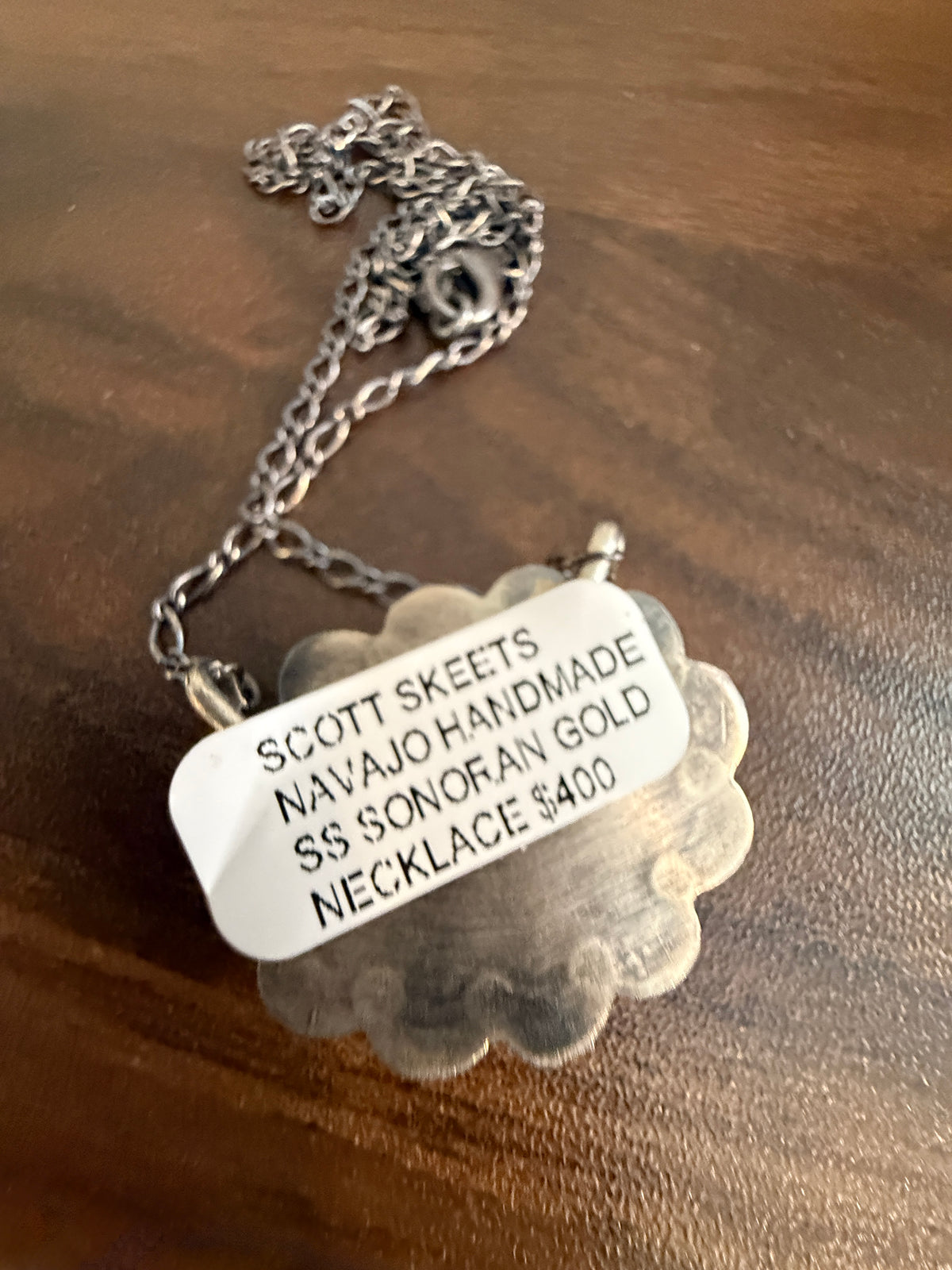 Native Signed Scott Skeets Sonoran Gold Turquoise Chain Pendant Necklace in Sterling Silver