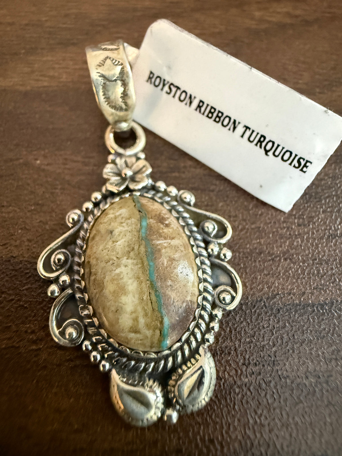 Royston Ribbon Turquoise Gemstone Necklace Pendant in Sterling Silver