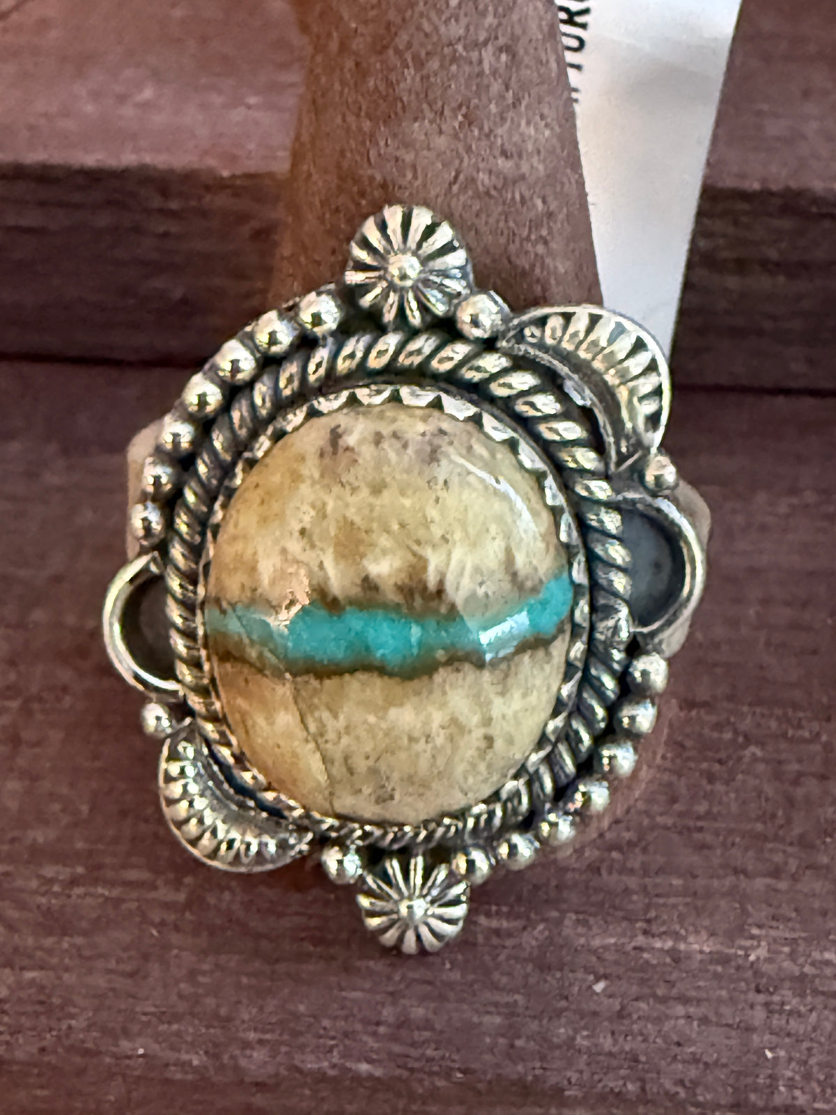Royston Ribbon Turquoise 1.25 Inch Gemstone Adjustable Ring in Sterling Silver