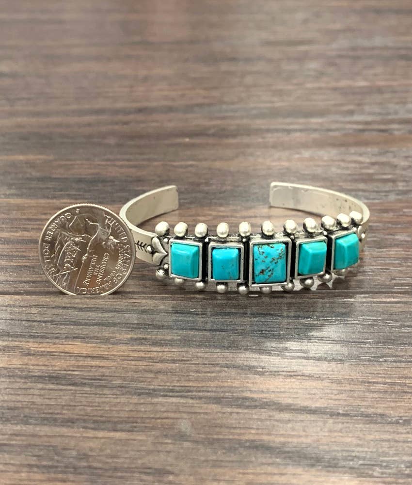 Navajo Style Square Graduated Turquoise Cuff Bracelet Natural Stone ISAC Trading Inc