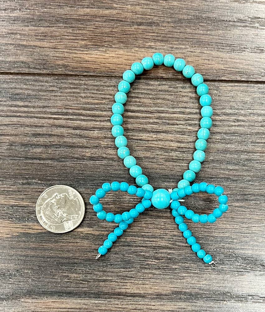Handmade Ribbon Bow Beaded Stretch Bracelet in Turquoise, Southwestern Cowgirl, Ships in Gift Box Silver Elegant