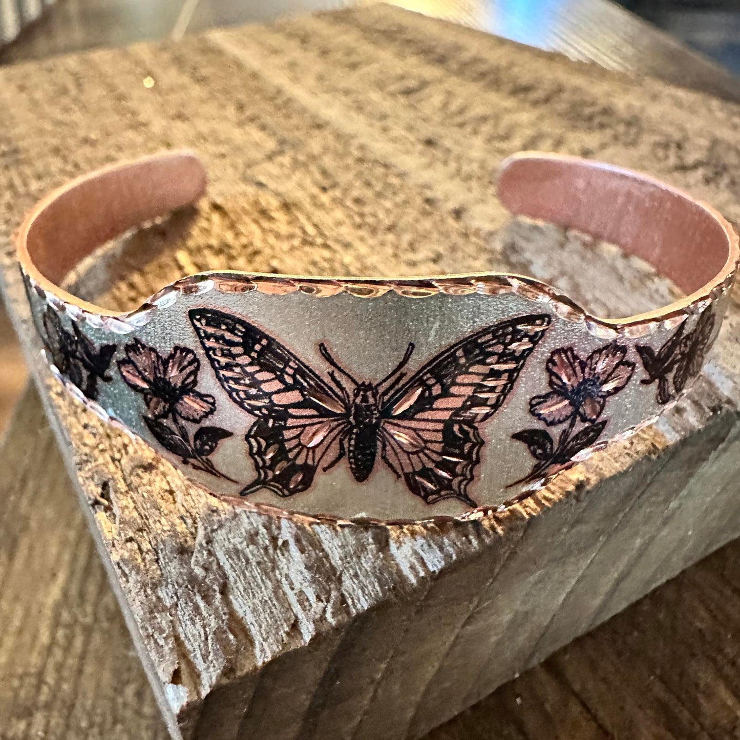 Boho Copper Diamond Cut Elegant Butterfly Cuff Bracelet ,Gift Box Silver Elegant