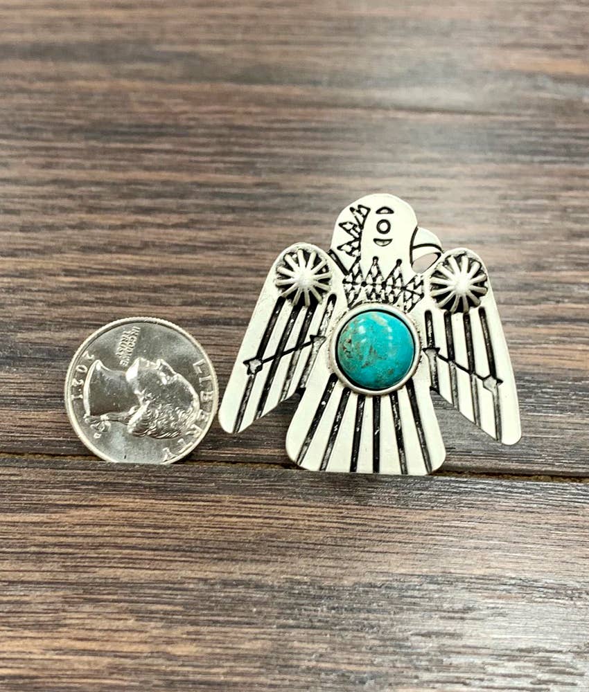 Thunderbird Turquoise Adjustable Ring With Dual Brass Bands Silver Elegant