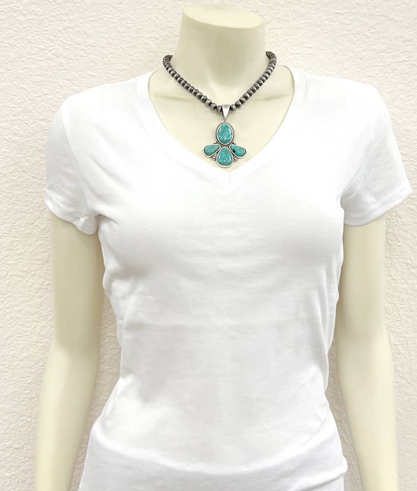 Handmade Navajo Style Turquoise 8mm Necklace With 5 Inch Extender And Large Pendant Wild West Boho