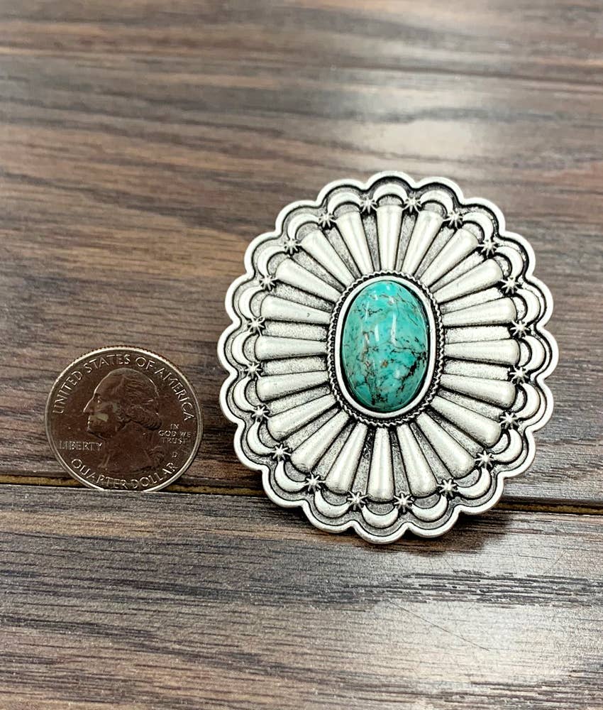 Concho Turquoise Adjustable Statement Cuff Ring for Stylish Look, Boho Native Ring Silver Elegant