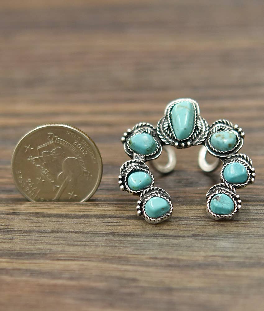 Boho Squash Turquoise Adjustable Statement Cuff Ring for Unique Style Silver Elegant
