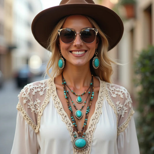 Bohemian, Southwestern, Turquoise, Jewelry - Boho Southwestern Turquoise Jewelry Layered Style Tips