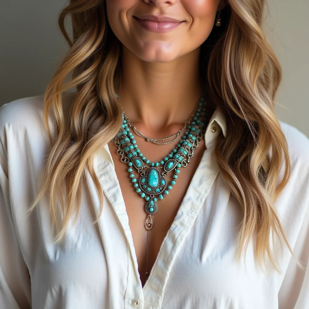 Bohemian, Southwestern, Turquoise, Jewelry - Boho Southwestern Turquoise Jewelry Layered Style Essentials