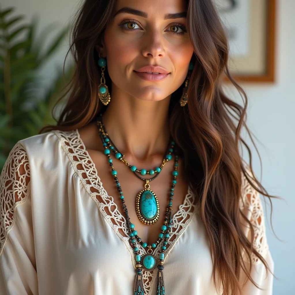 Bohemian, Southwestern, Turquoise, Jewelry - Bohemian Southwestern Turquoise Jewelry Layered Style