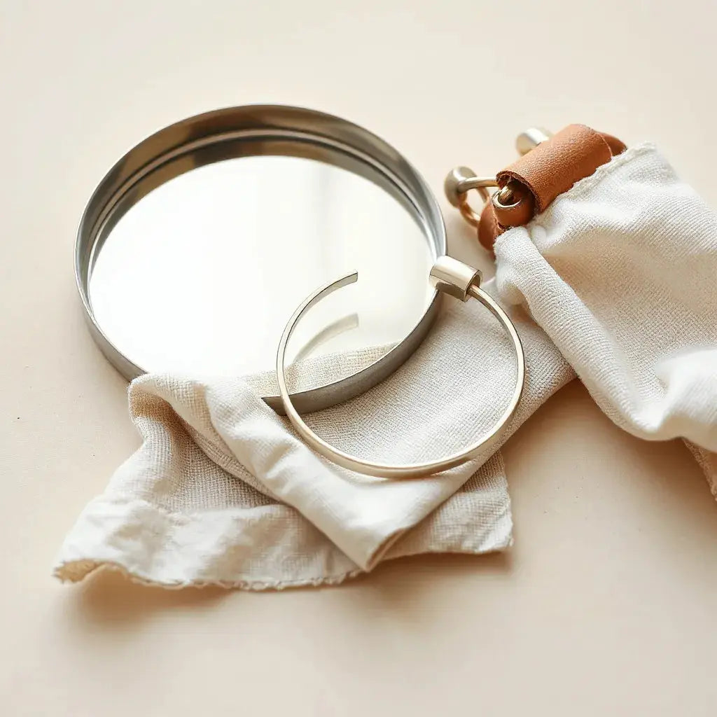 Sterling silver bracelets arranged neatly with clear reflections and visible clasp details on neutral fabric.
