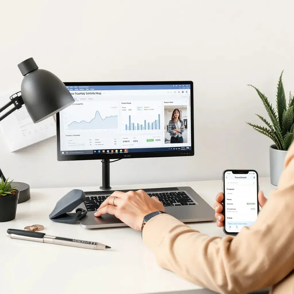 Business owner reviewing analytics and an online storefront dashboard on a laptop