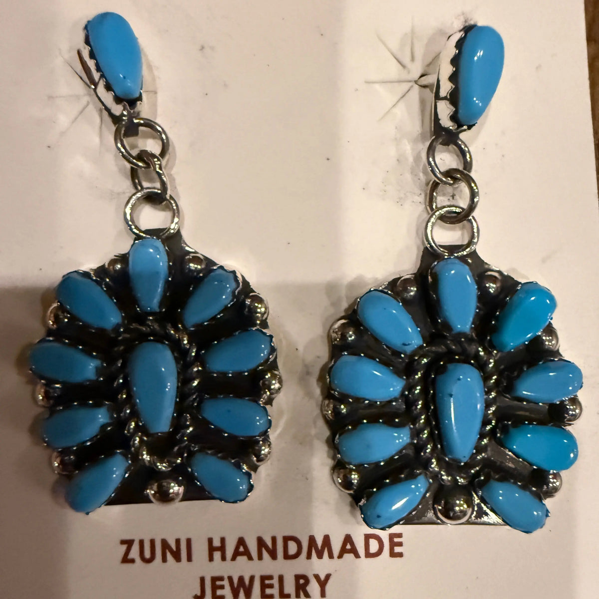 Native Handmade Tricia Leekity Turquoise Gemstone Drop Stud Earrings Sterling Silver Wild West Boho