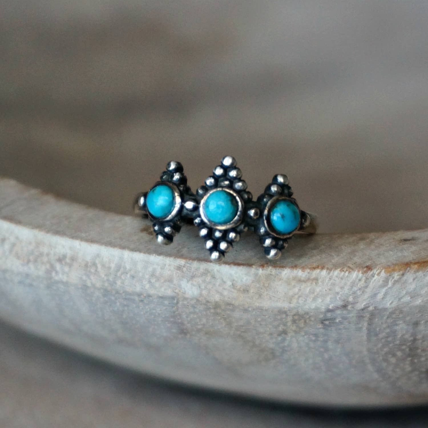Boho Native Inspired Turquoise Treasures: Adjustable Sterling Silver Ring , Gift Box Silver Elegant