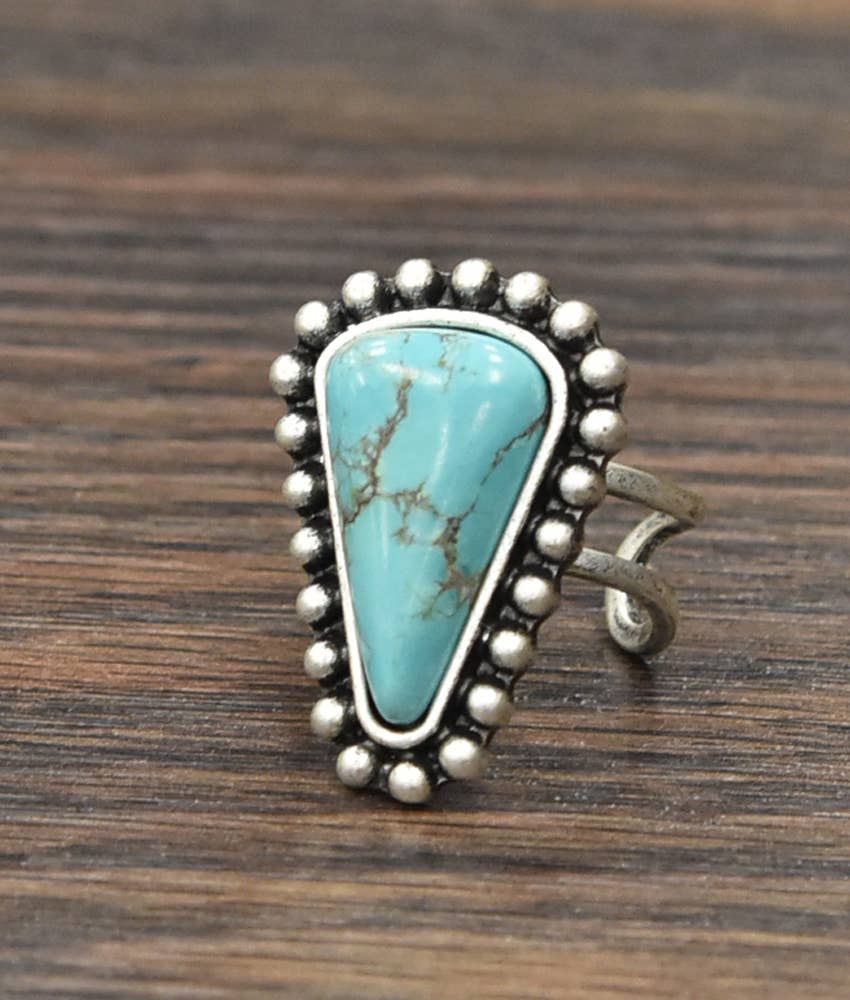 Turquoise Adjustable Statement Ring with Brass Dual Band Silver Elegant