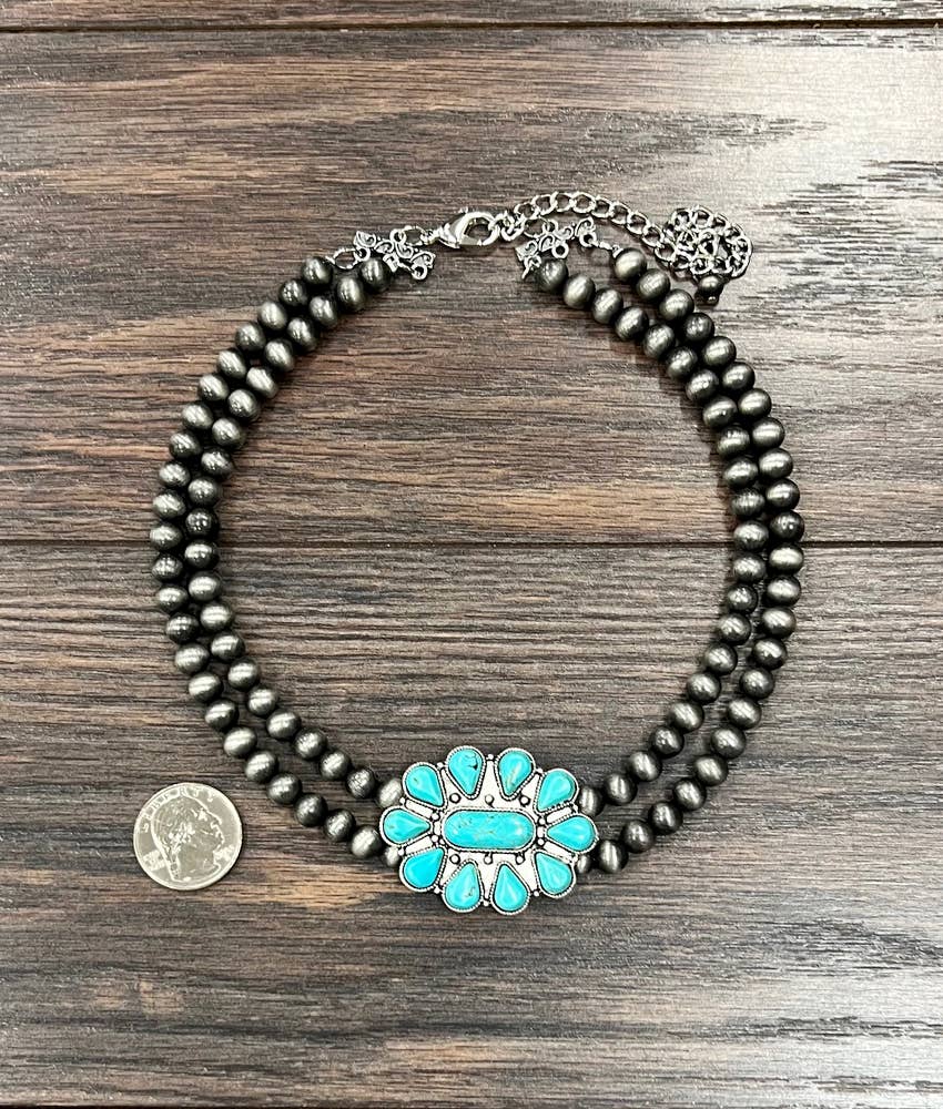 Handmade Navajo Style Turquoise Two Strand Choker Necklace 16 To 21 Inches With Extender Wild West Boho