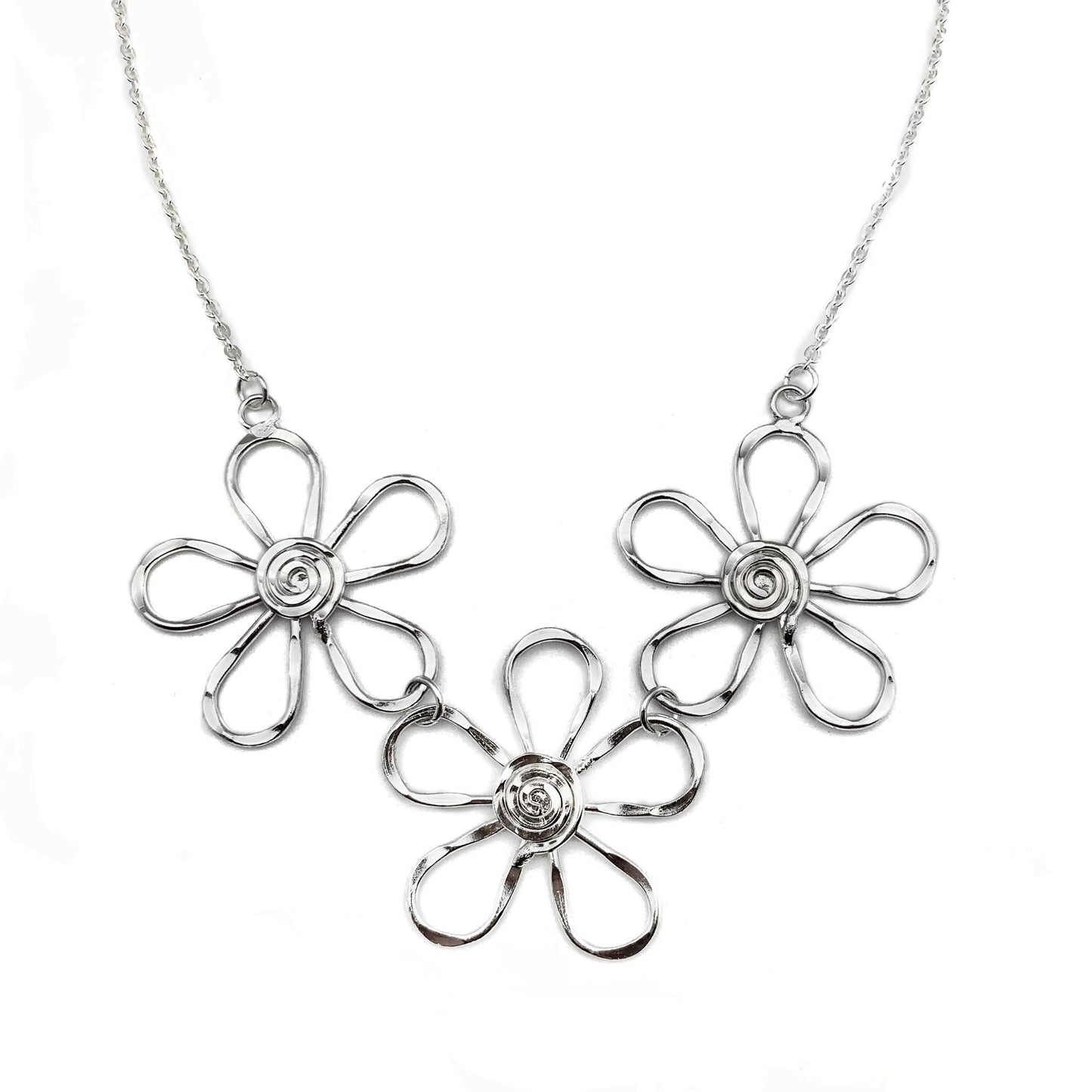 Handmade Sterling Silver Plated Necklace With Spiral Center Flowers Anju Jewelry