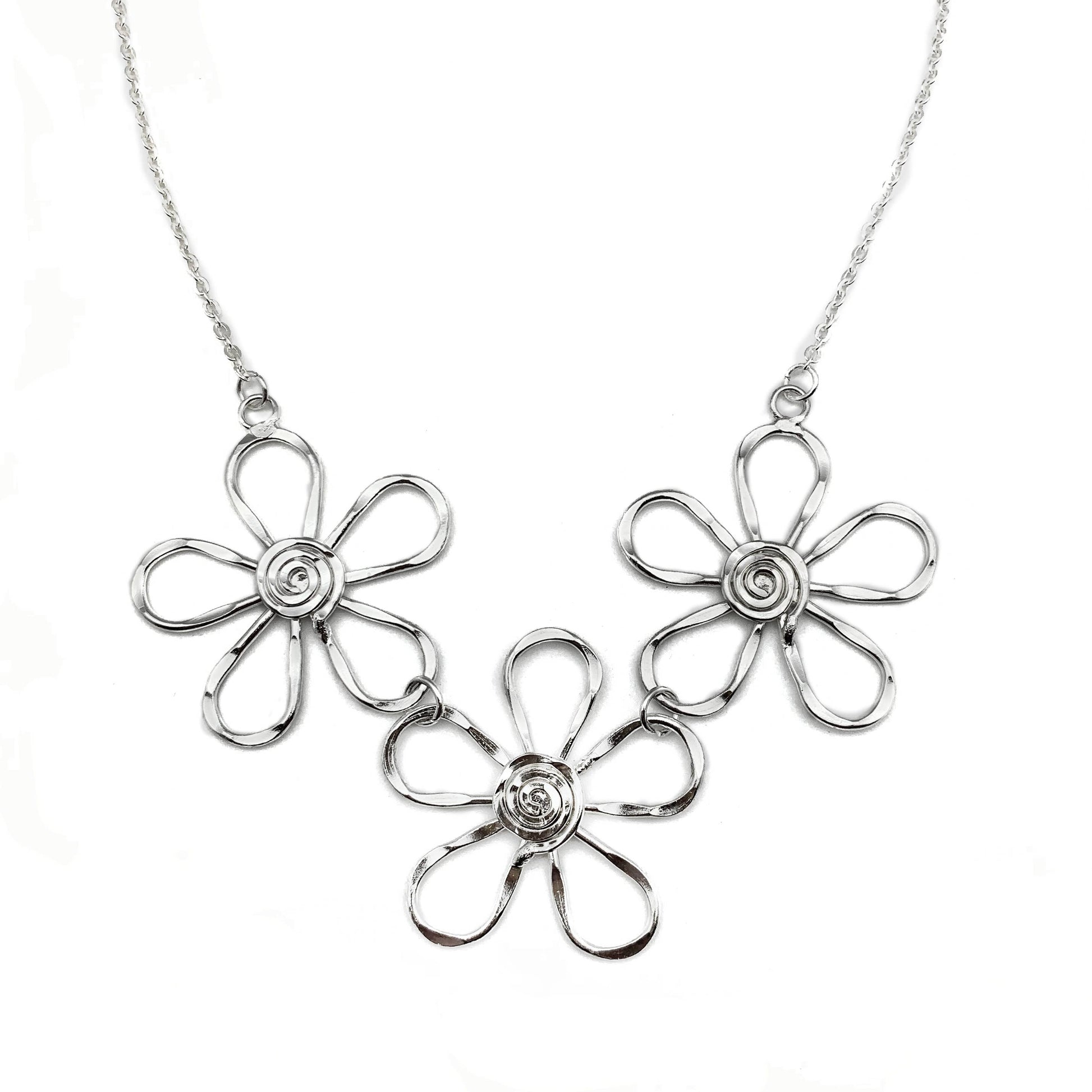 Handmade Sterling Silver Plated Necklace With Spiral Center Flowers Anju Jewelry