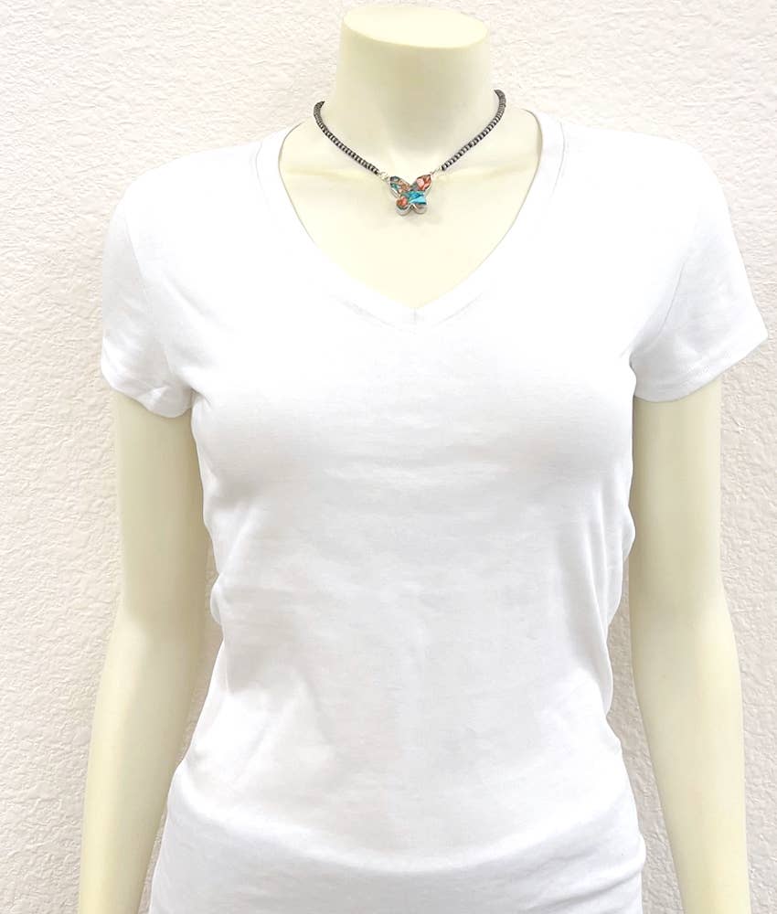 Navajo Butterfly Bezel Gemstone Necklace 15 To 20 Inches Silver Elegant