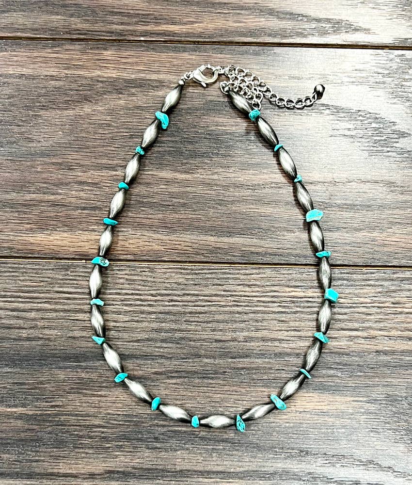 Handmade Navajo Style Turquoise Necklace Elongated Bead 18 To 23 Inch Extender Stone ISAC Trading Inc