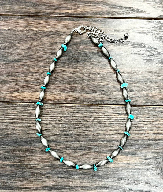 Handmade Navajo Style Turquoise Necklace Elongated Bead 18 To 23 Inch Extender Stone ISAC Trading Inc