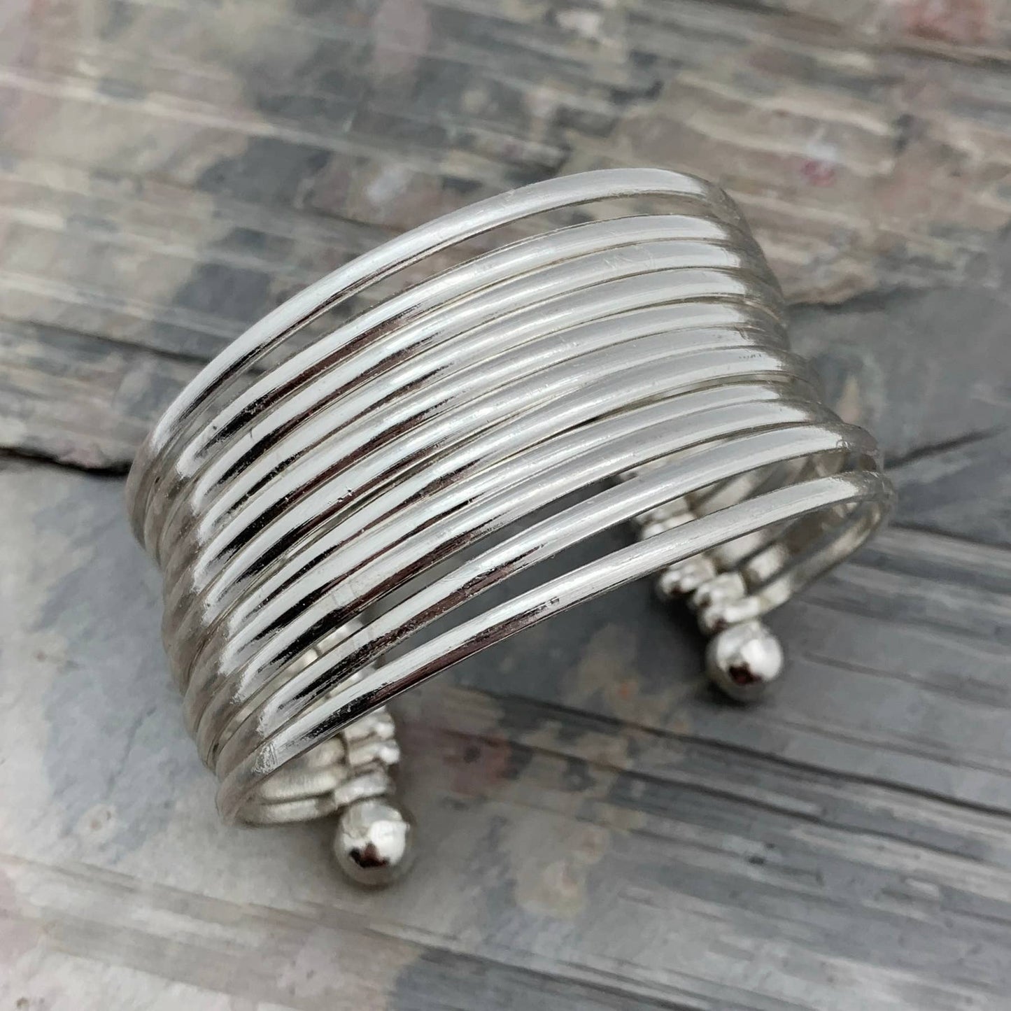 Handmade Silver Plated Brass Adjustable Cuff Bracelet Smooth Bands Anju Jewelry