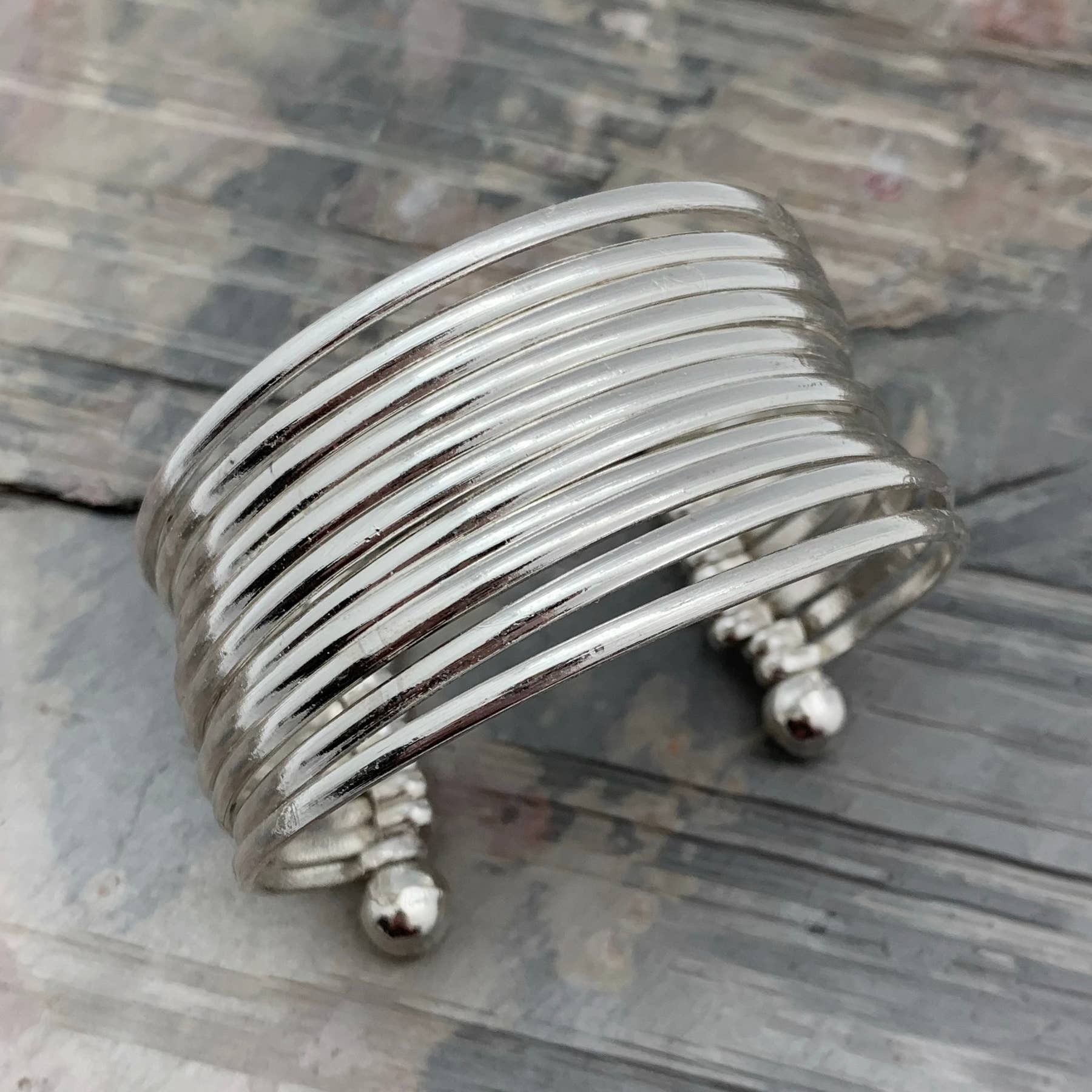Handmade Silver Plated Brass Adjustable Cuff Bracelet Smooth Bands Anju Jewelry
