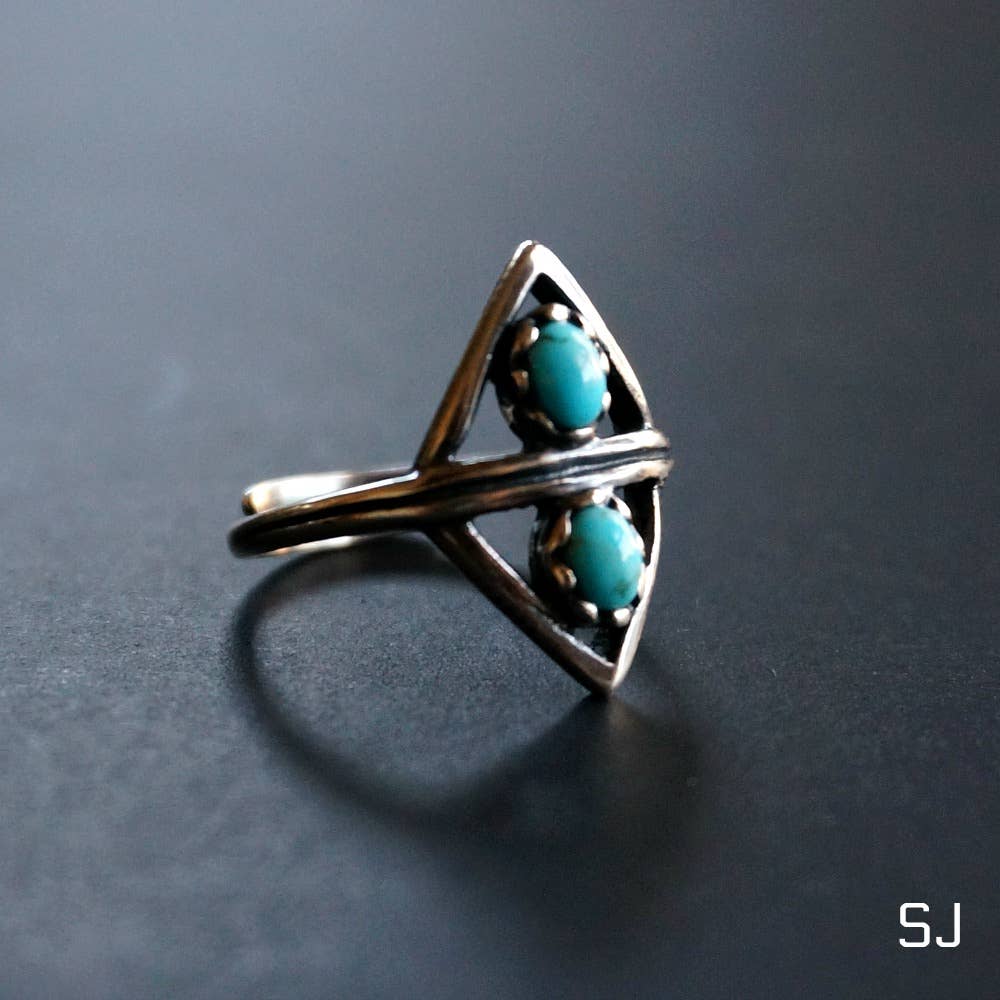 Boho Native Inspired Turquoise Serenity Adjustable Sterling Silver Ring, Gift Box Silver Elegant