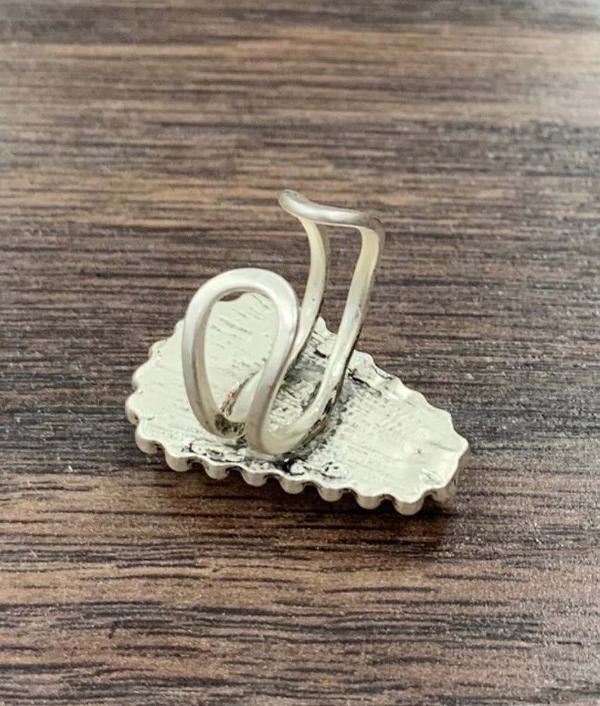 Boho White Turquoise Adjustable Statement Cuff Ring for Stylish Elegance Silver Elegant