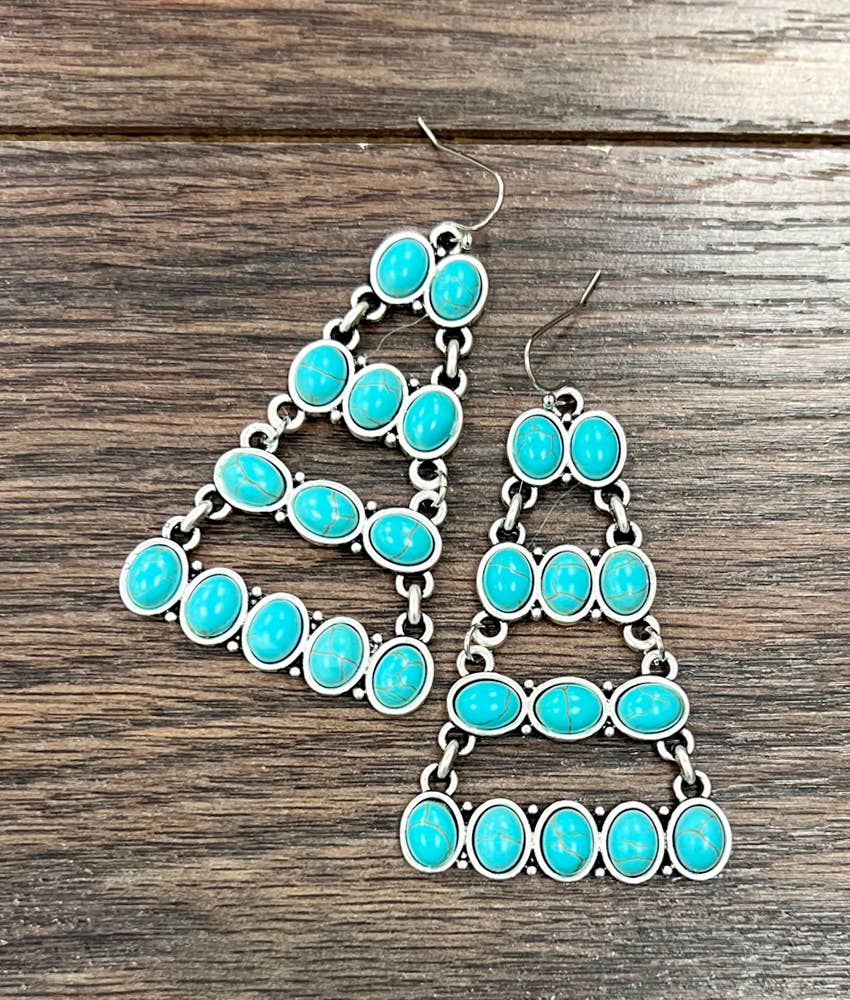 Stylish 724578 Turquoise Earrings 2.5 Inches Long Silver Elegant