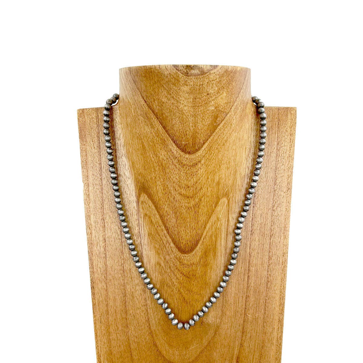 Navajo Style Faux Silver 6mm Pearl Bead Necklace, 21 Inch WildWestBoho