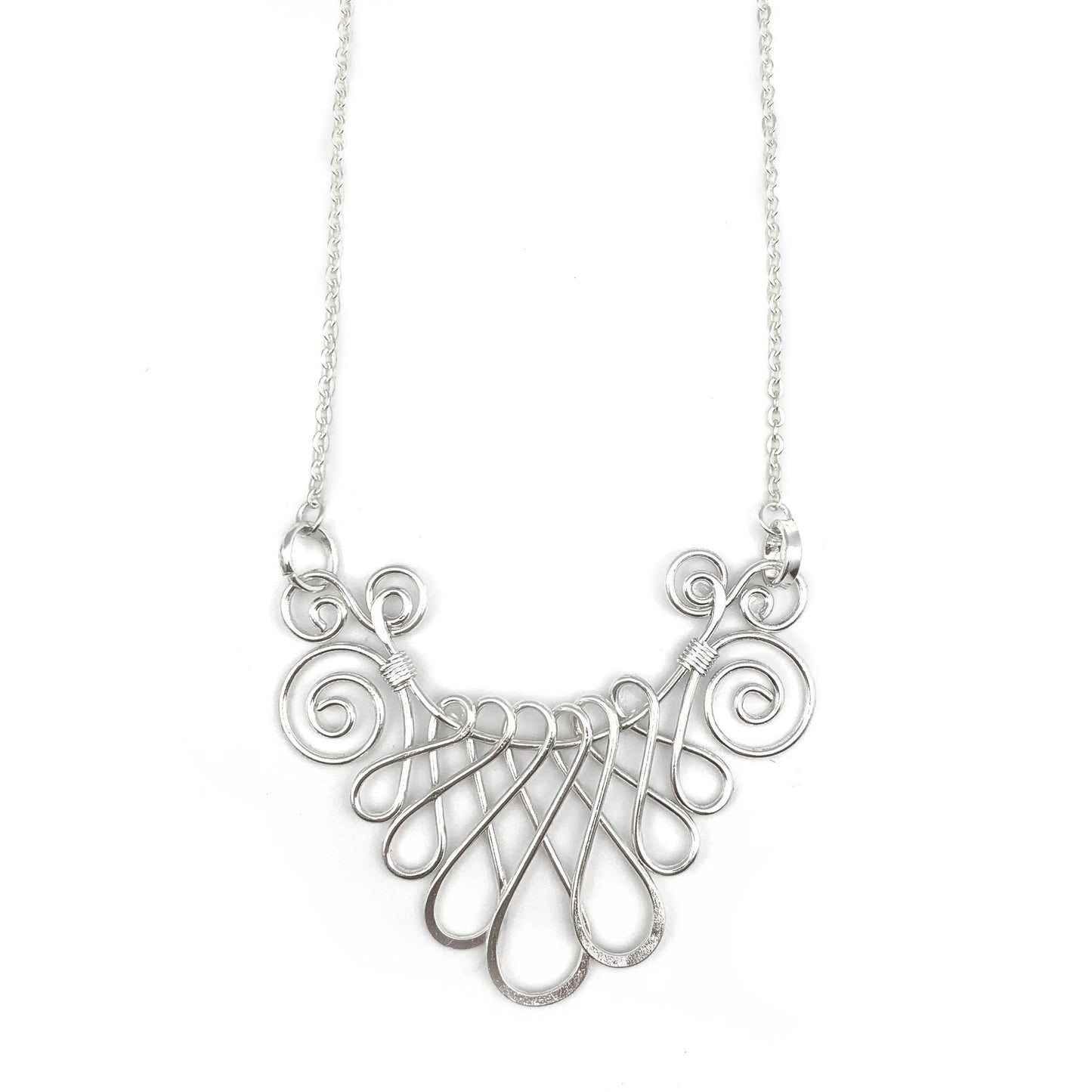 Handmade Collar Necklace, Floral Design, Silver Plated Necklace Anju Jewelry