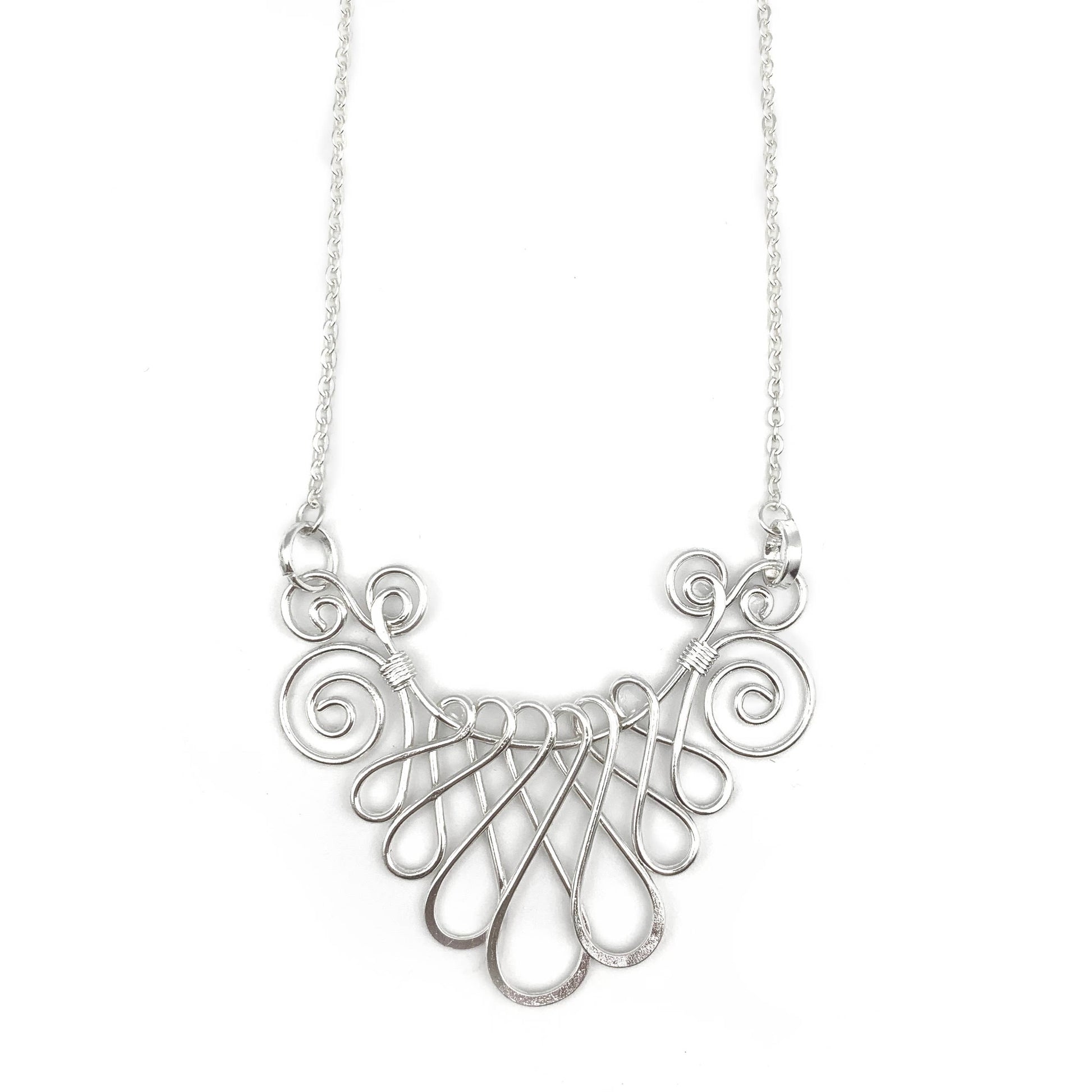 Handmade Collar Necklace, Floral Design, Silver Plated Necklace Anju Jewelry