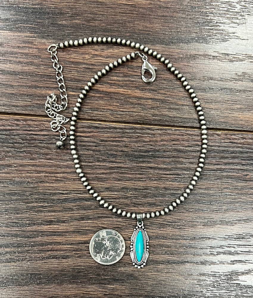Turquoise Navajo Style Bead Necklace 15 To 20 Inches With 5 Inch Extender Wild West Boho