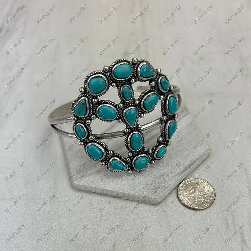 Cowgirl Hippie Blue Turquoise Stone Peace Sign Bangle, Mixed Metals WildWestBoho