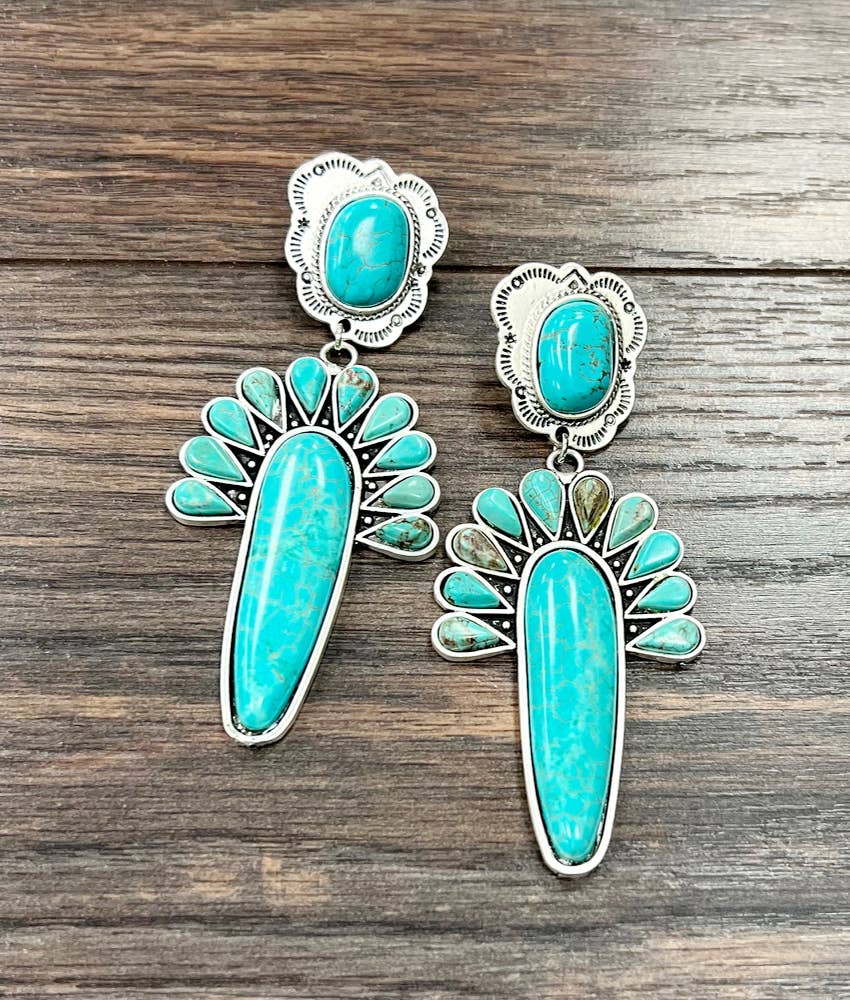 Navajo Turquoise Post Earrings, Big Bold Style, Boho Southwestern Stud Earring, Ships in Gift Box Silver Elegant
