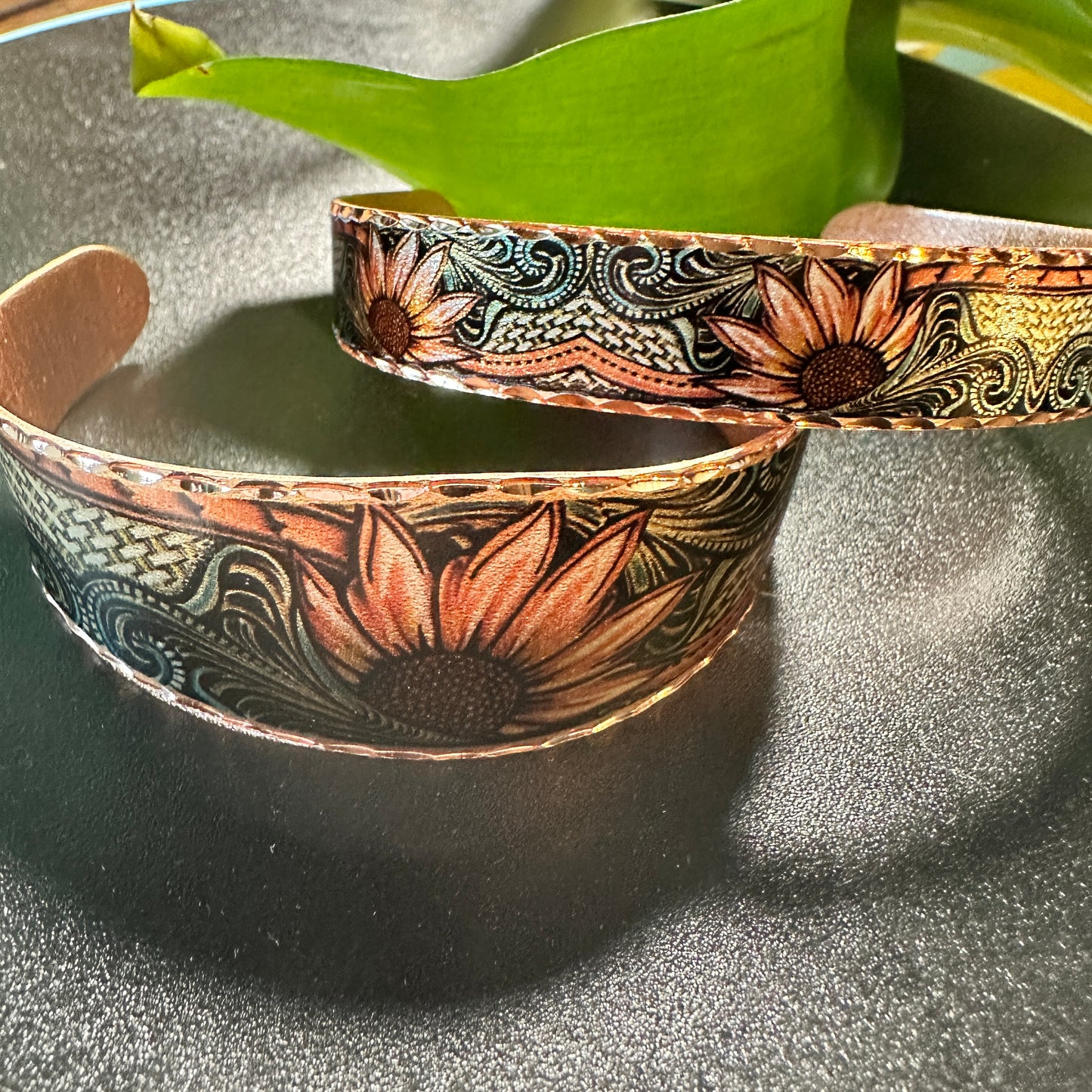 Handcrafted Copper Sunflower Narrow Cuff Bracelet Gift Box COPPER ARTS INC.