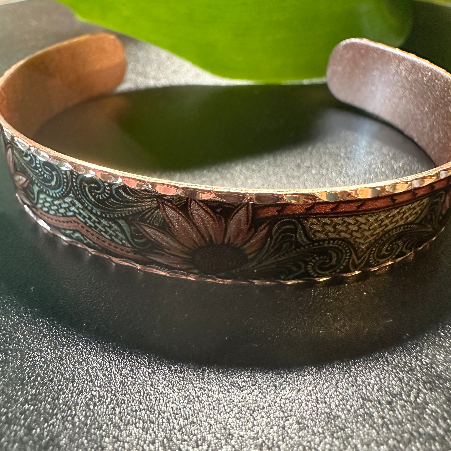 Handcrafted Copper Sunflower Narrow Cuff Bracelet Gift Box COPPER ARTS INC.
