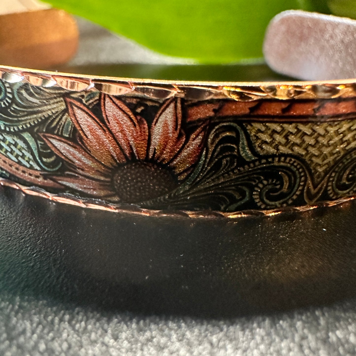 Handcrafted Copper Sunflower Narrow Cuff Bracelet Gift Box COPPER ARTS INC.