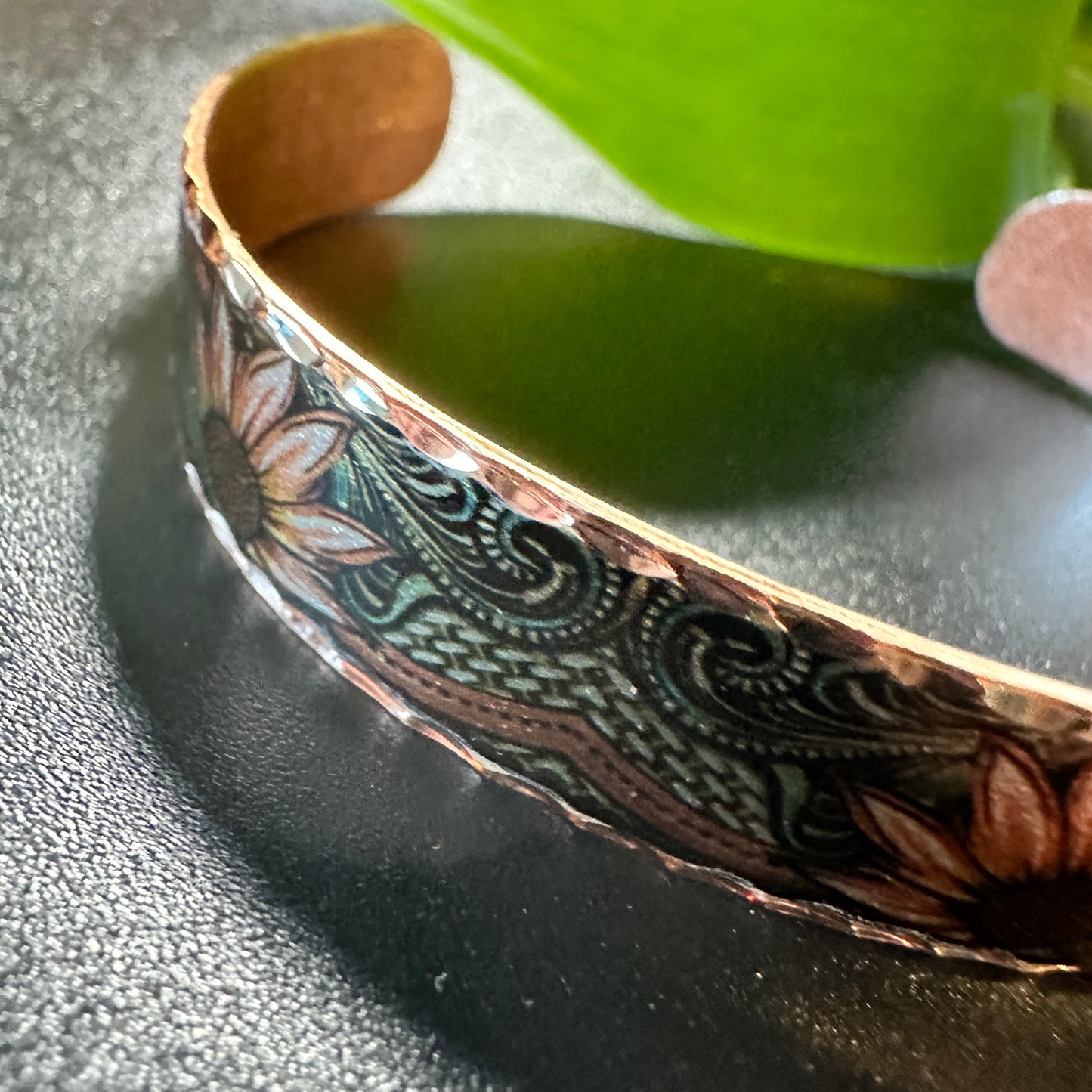 Handcrafted Copper Sunflower Narrow Cuff Bracelet Gift Box COPPER ARTS INC.