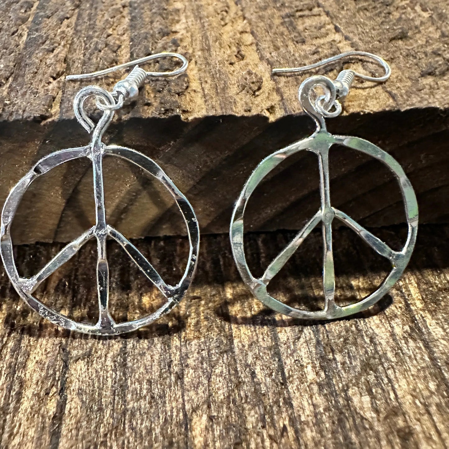 Handmade Artesian Hippie Silver Plated Peace Sign Drop Wire Earrings, Gift Box - Silver Elegant