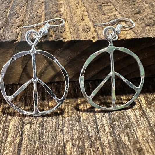 Handmade Artesian Hippie Silver Plated Peace Sign Drop Wire Earrings, Gift Box - Silver Elegant